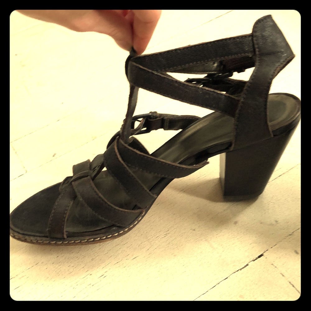Brown Leather Strappy Sandals with Heel